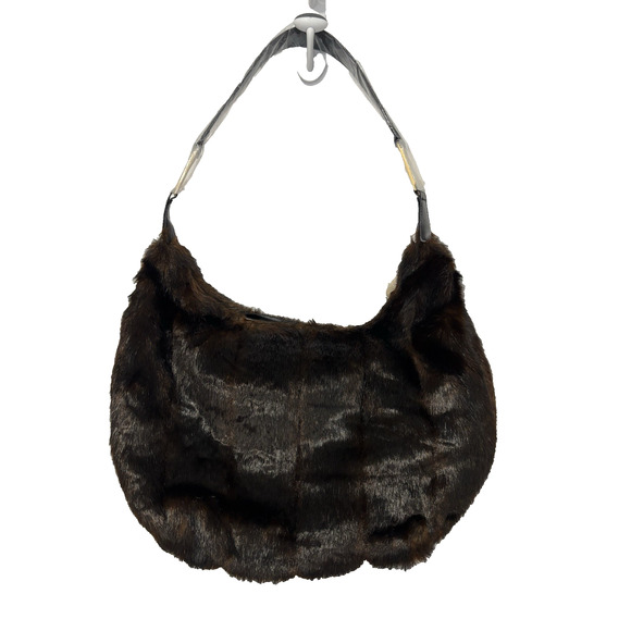 Susan Lucci Brown Black Faux Fur Shoulder Bag Slouchy Vtg Y2K Hippie Festival - Picture 1 of 10